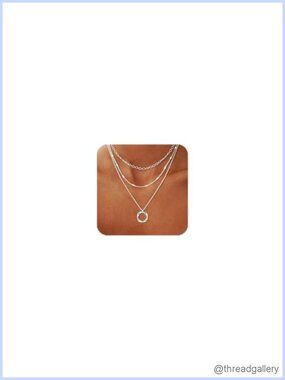 Silver Plated Layered Choker Necklace Set Paperclip Chain Twisted Circle Pendant